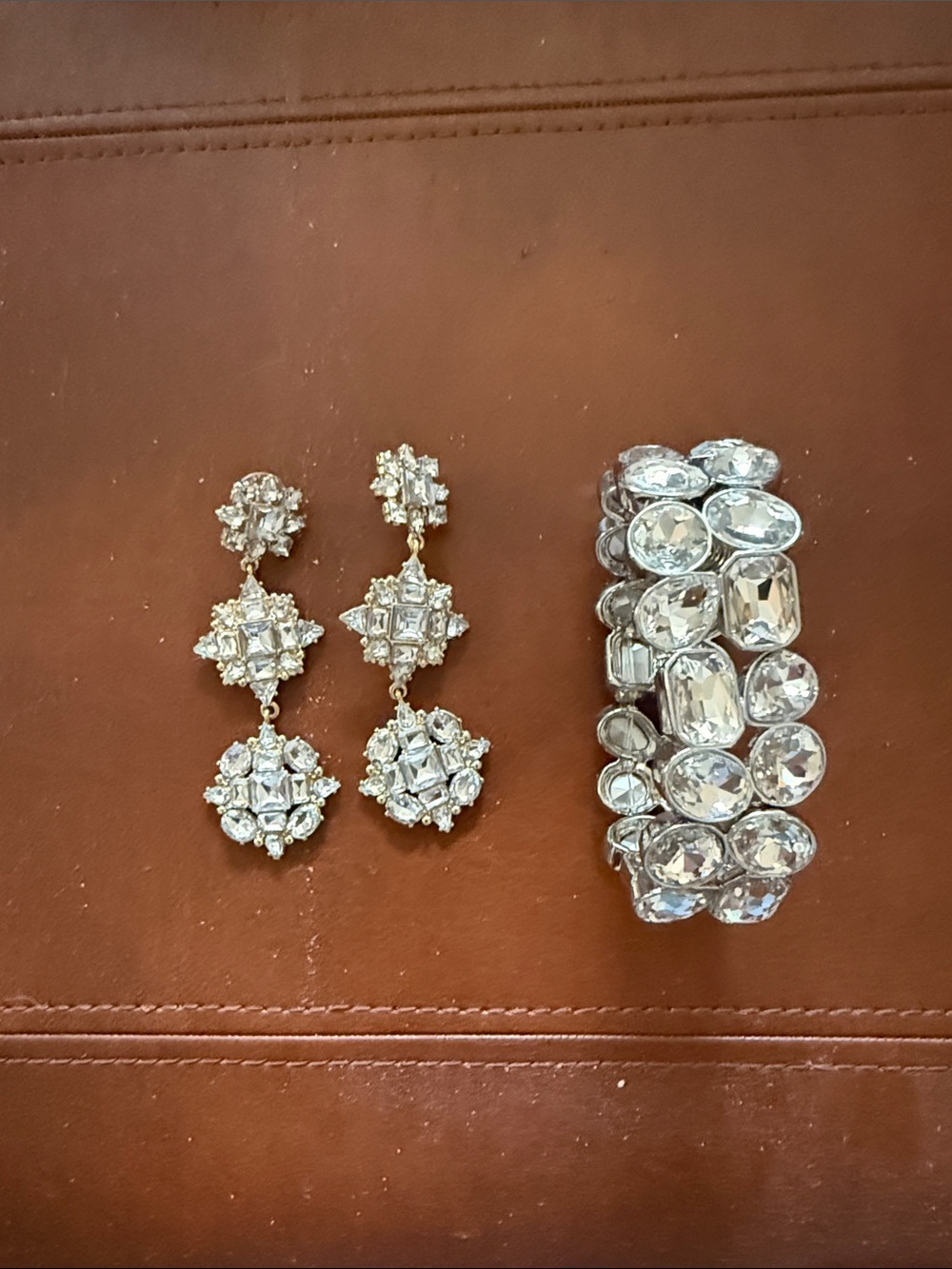 Ann Taylor Crystal Drop Earrings and Stretch Bracelet Set